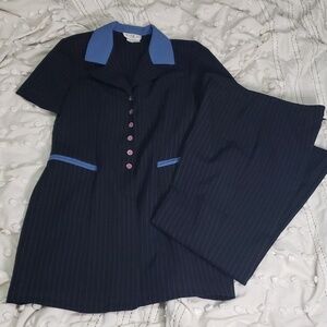 Vintage 80s/90s Jessica petites 2 black/blue pinstriped 2pc pant suit 12